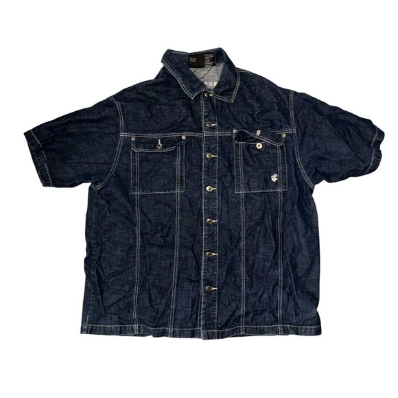 Rocawear Denim Short Sleeve Shirt 2XL Dark Wash Button-Up - Picture 1 of 8